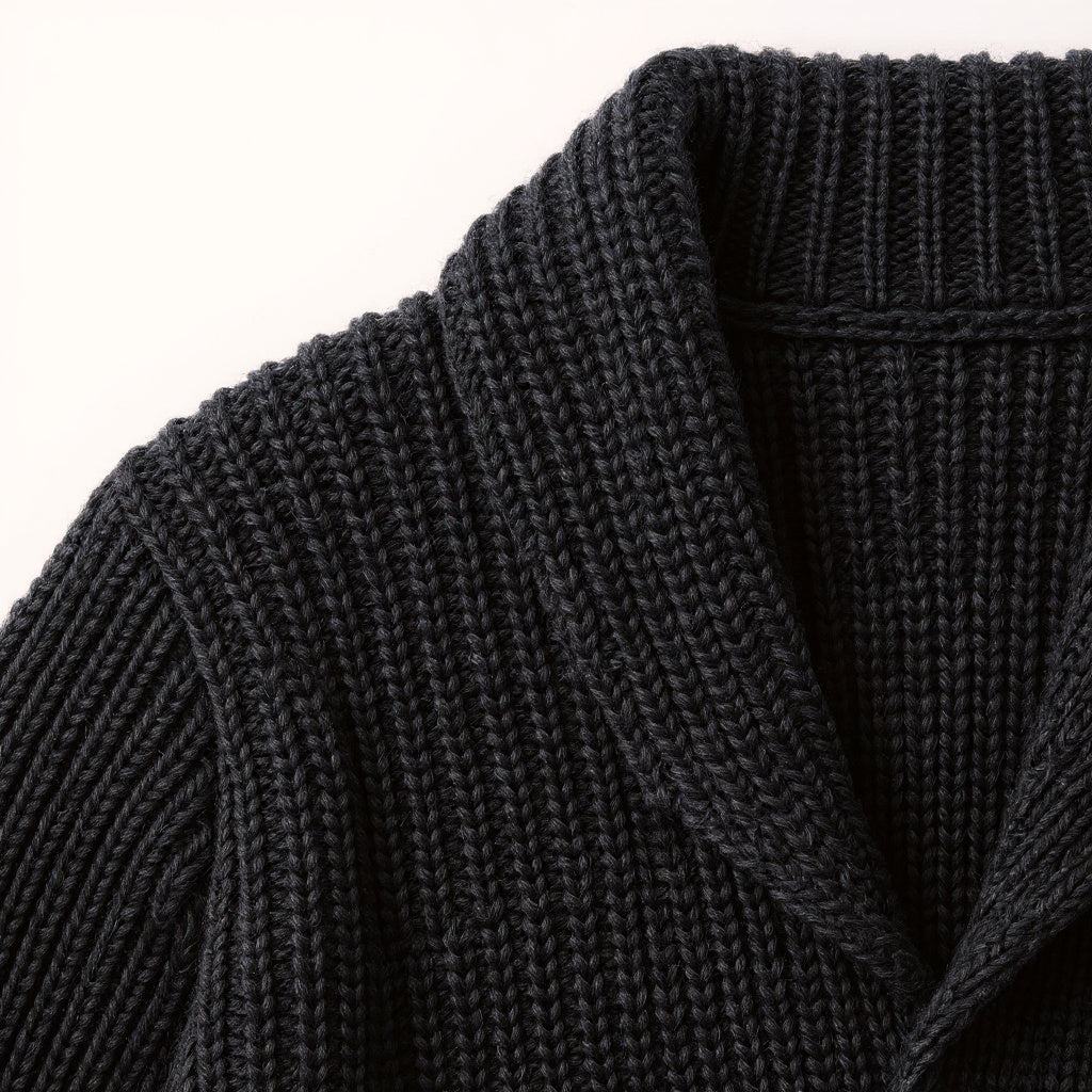 shawl-collar-cardigan-charcoal-detail