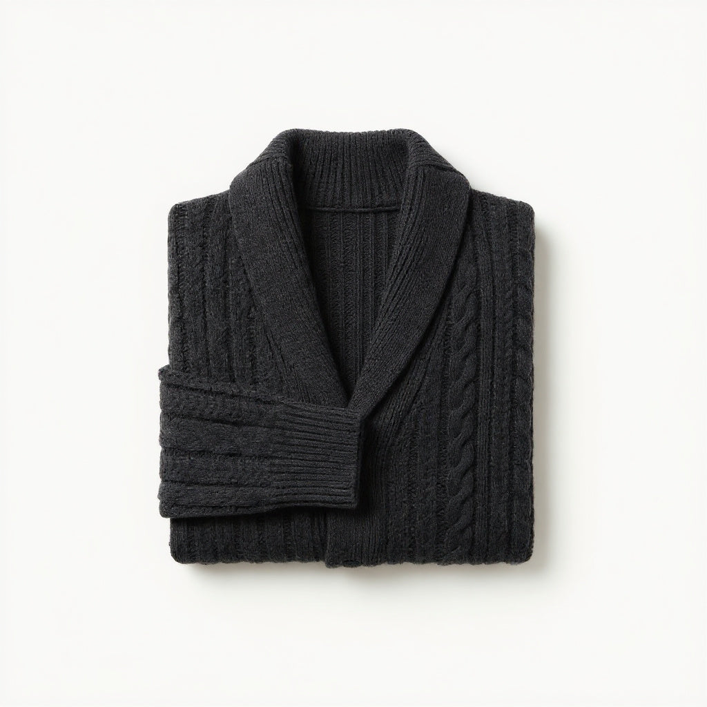 shawl-collar-cardigan-charcoal-folded