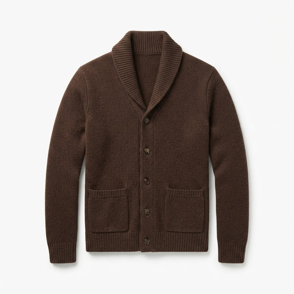 shawl-collar-cardigan-chocolate-front